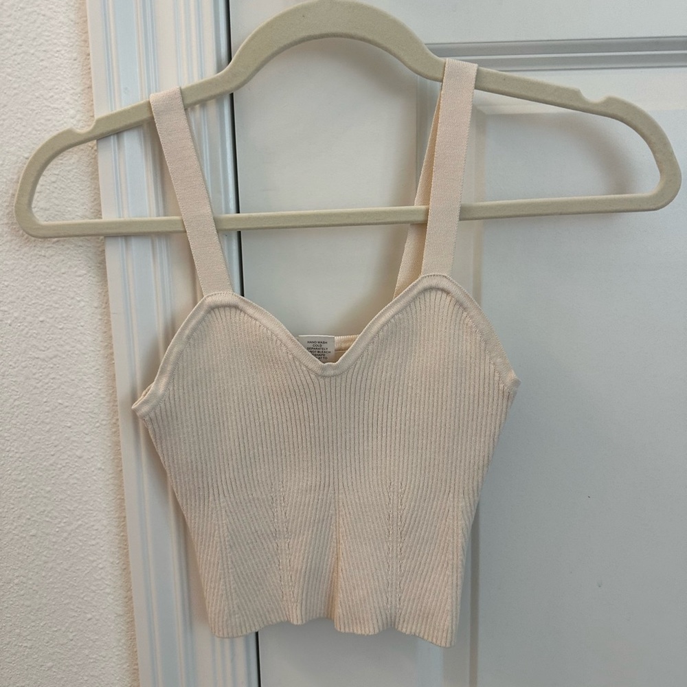 Cream Ribbed Knit Tank Top